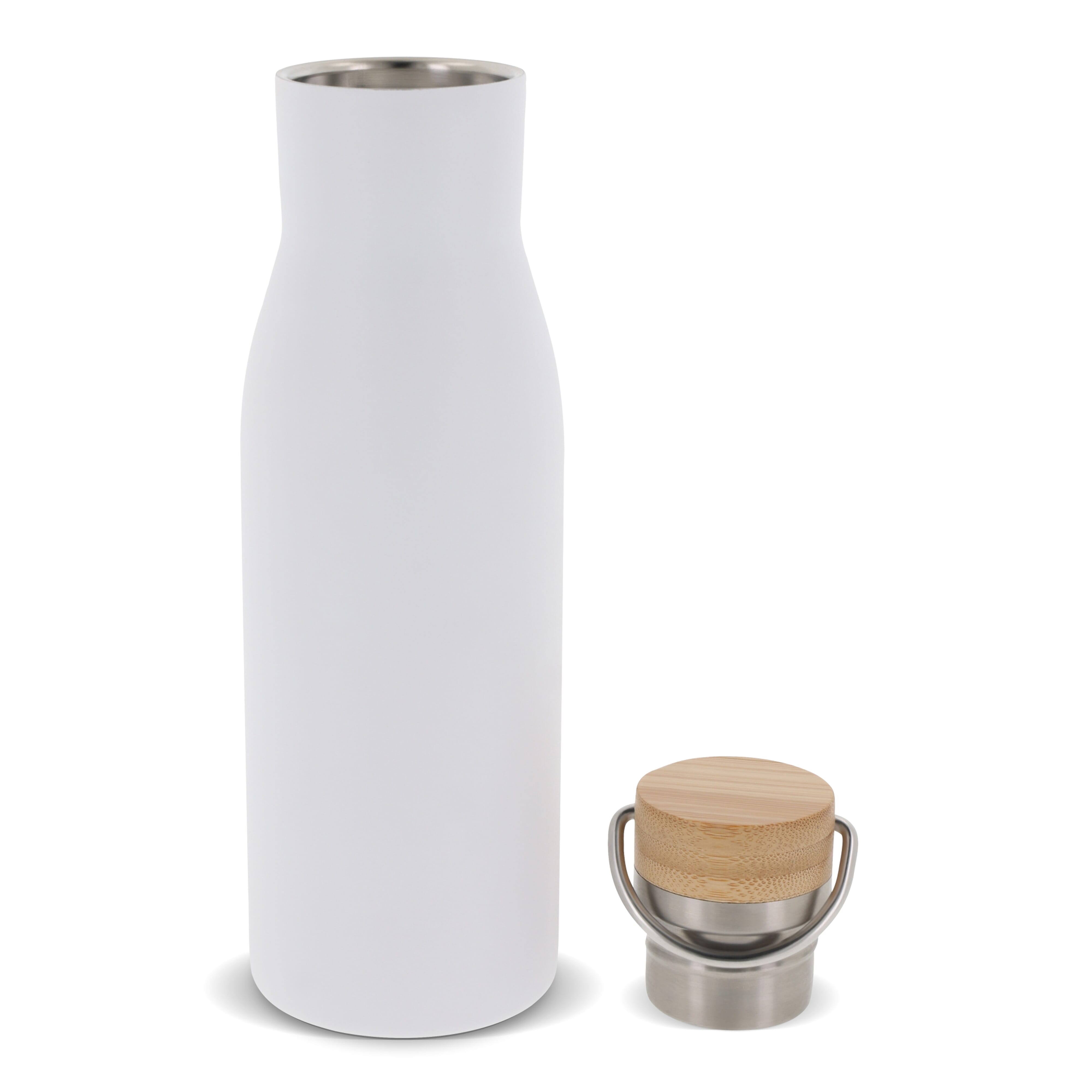 Isolierflasche 500 ml mit Bambusdeckel - Edelstahl, bedruckbar