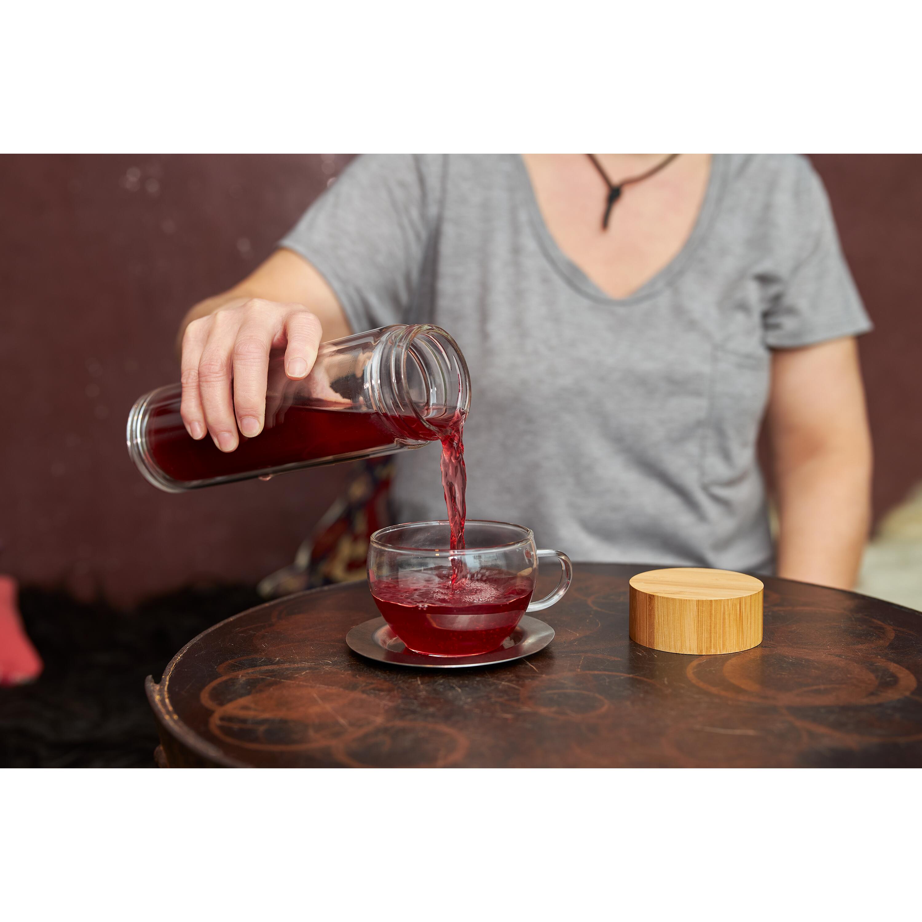 Glasflasche "Tea" 0,40 l aus Borosilikat mit Teesieb & Bambusdeckel