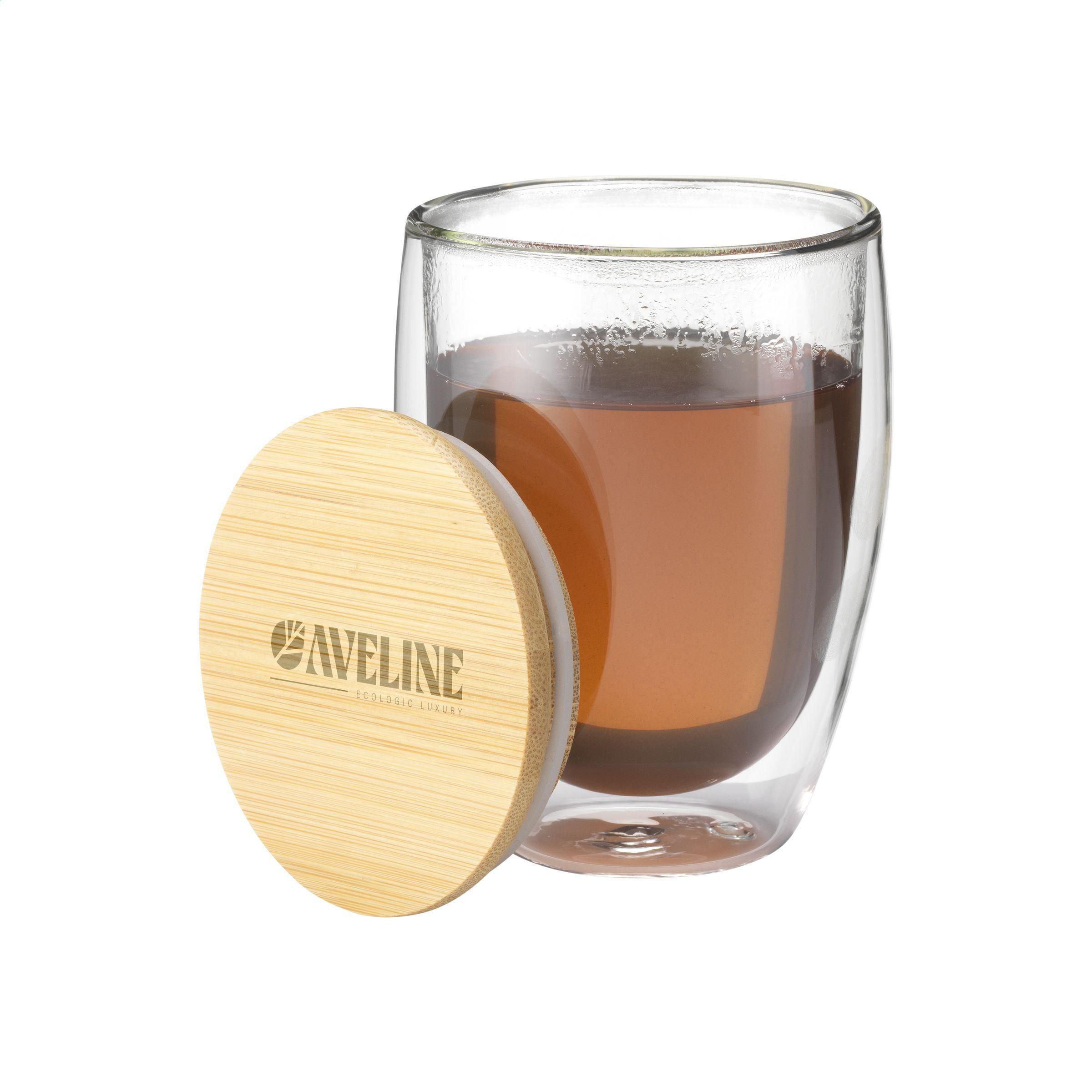 Doppelwandiges Borosilikatglas Alba 350 ml mit Bambusdeckel