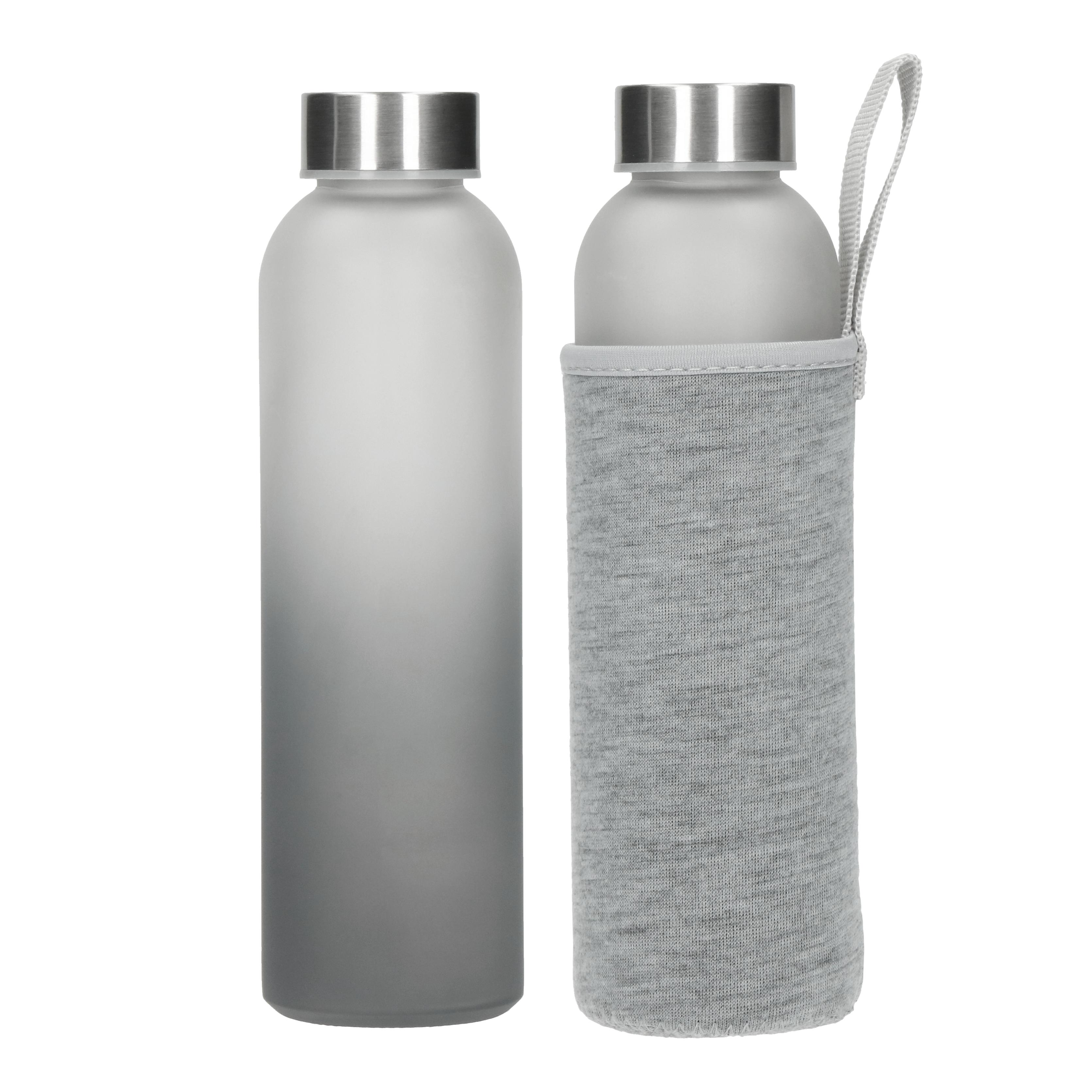 Glasflasche "Iced" 0,45 l mit Hülle & Metalldeckel – bedruckbar