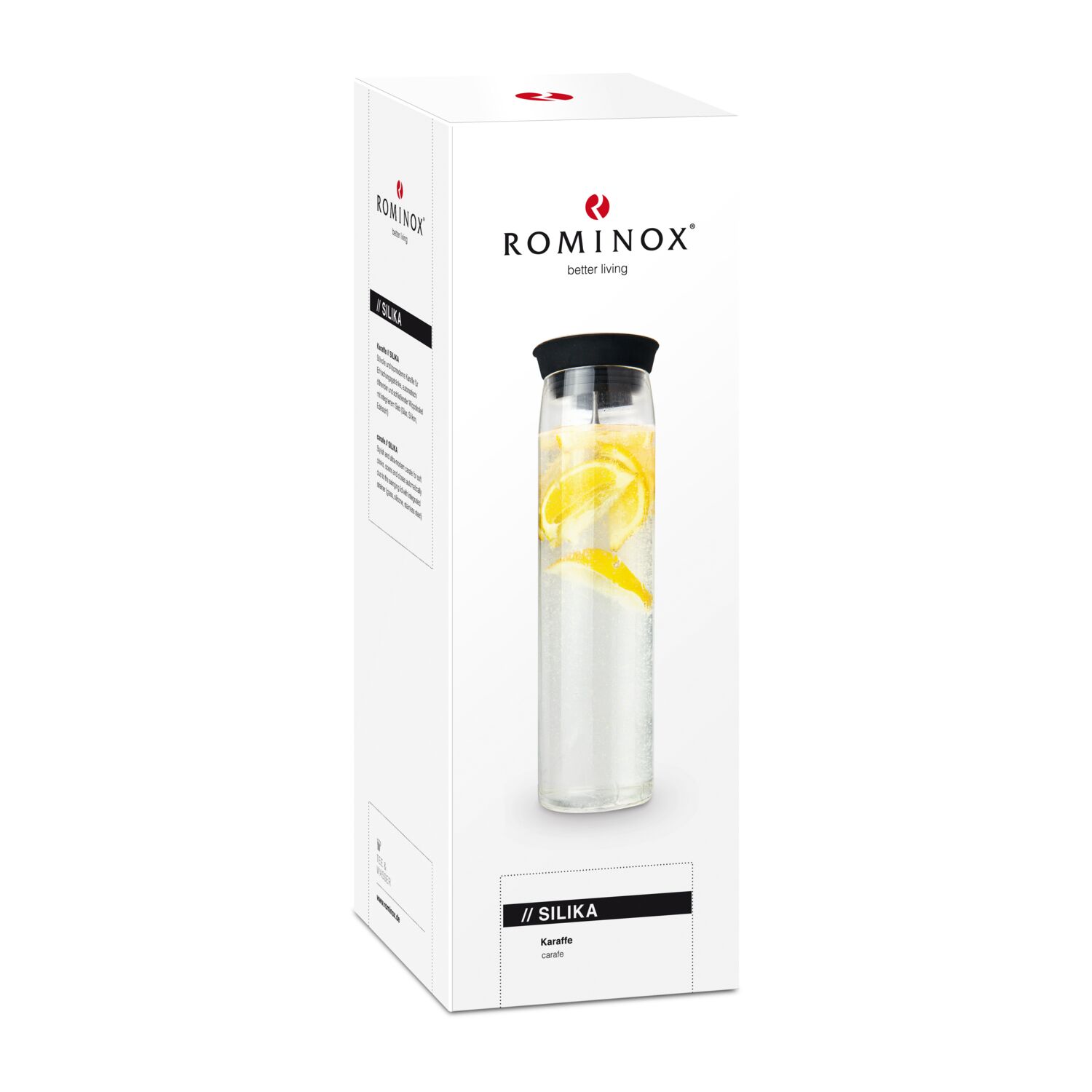 ROMINOX® Glaskaraffe Silika 1000 ml aus Borosilikatglas, bedruckbar