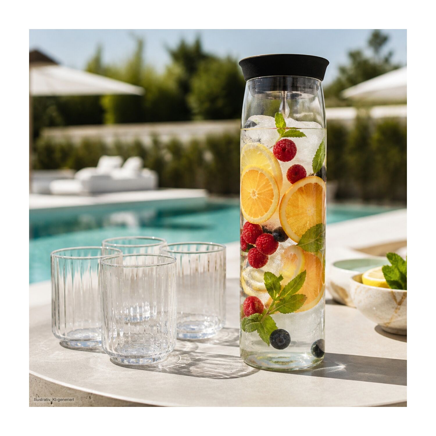 ROMINOX® Glaskaraffe Silika 1000 ml aus Borosilikatglas, bedruckbar