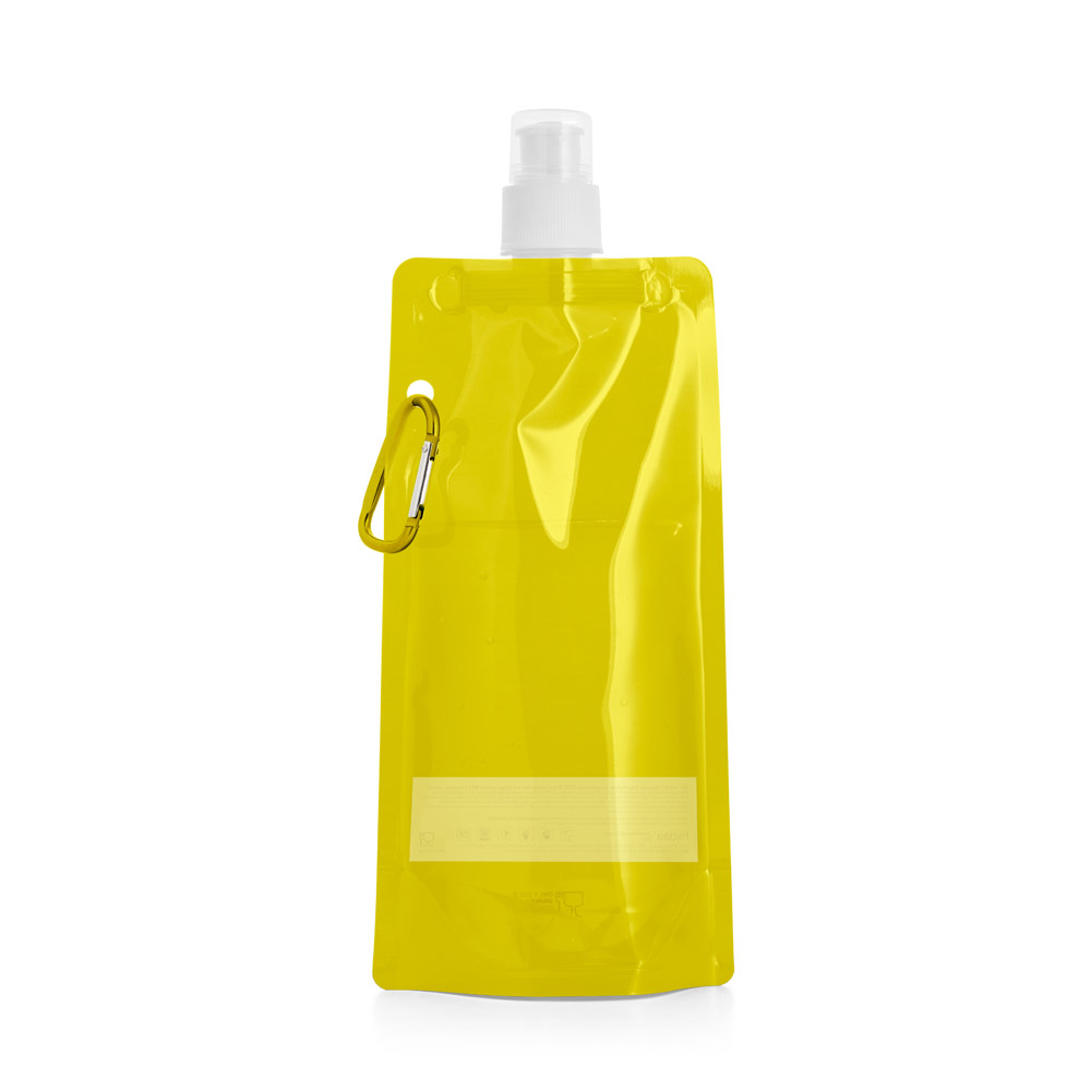 Faltflasche PE 460 ml bedruckbar – Trinkflasche mit Karabiner & Push-Pull