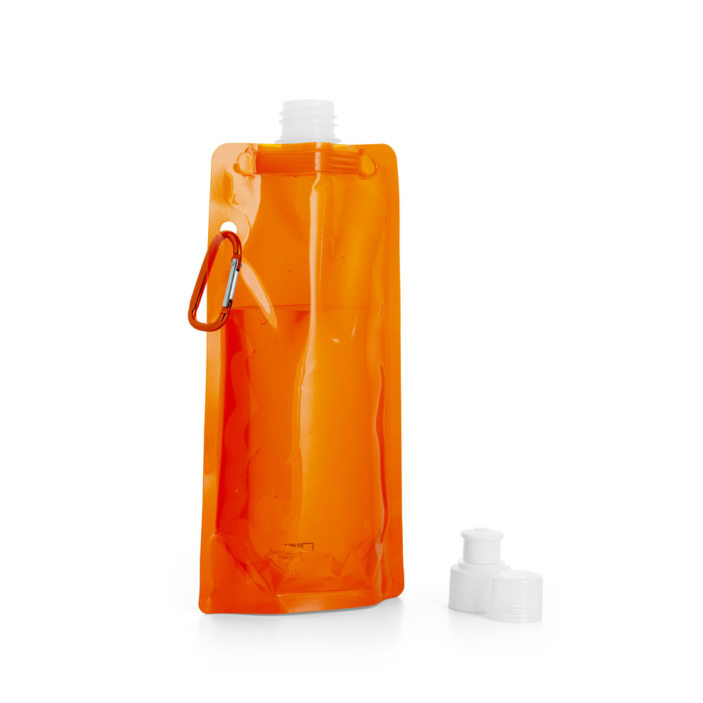 Faltflasche PE 460 ml bedruckbar – Trinkflasche mit Karabiner & Push-Pull
