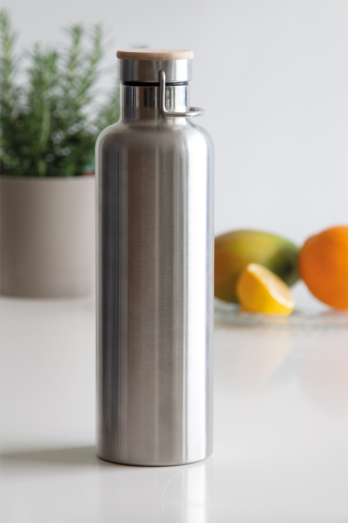Vakuum-Isolierflasche JUMBO MILITARY 1000 ml Edelstahl mit Bambusdeckel