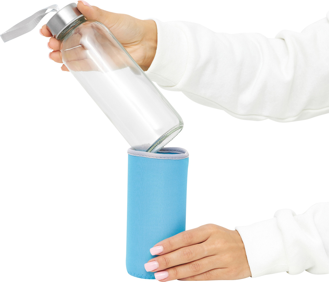 Glas-Trinkflasche TAKE WELL 450 ml mit Schutzhülle, bedruckbar