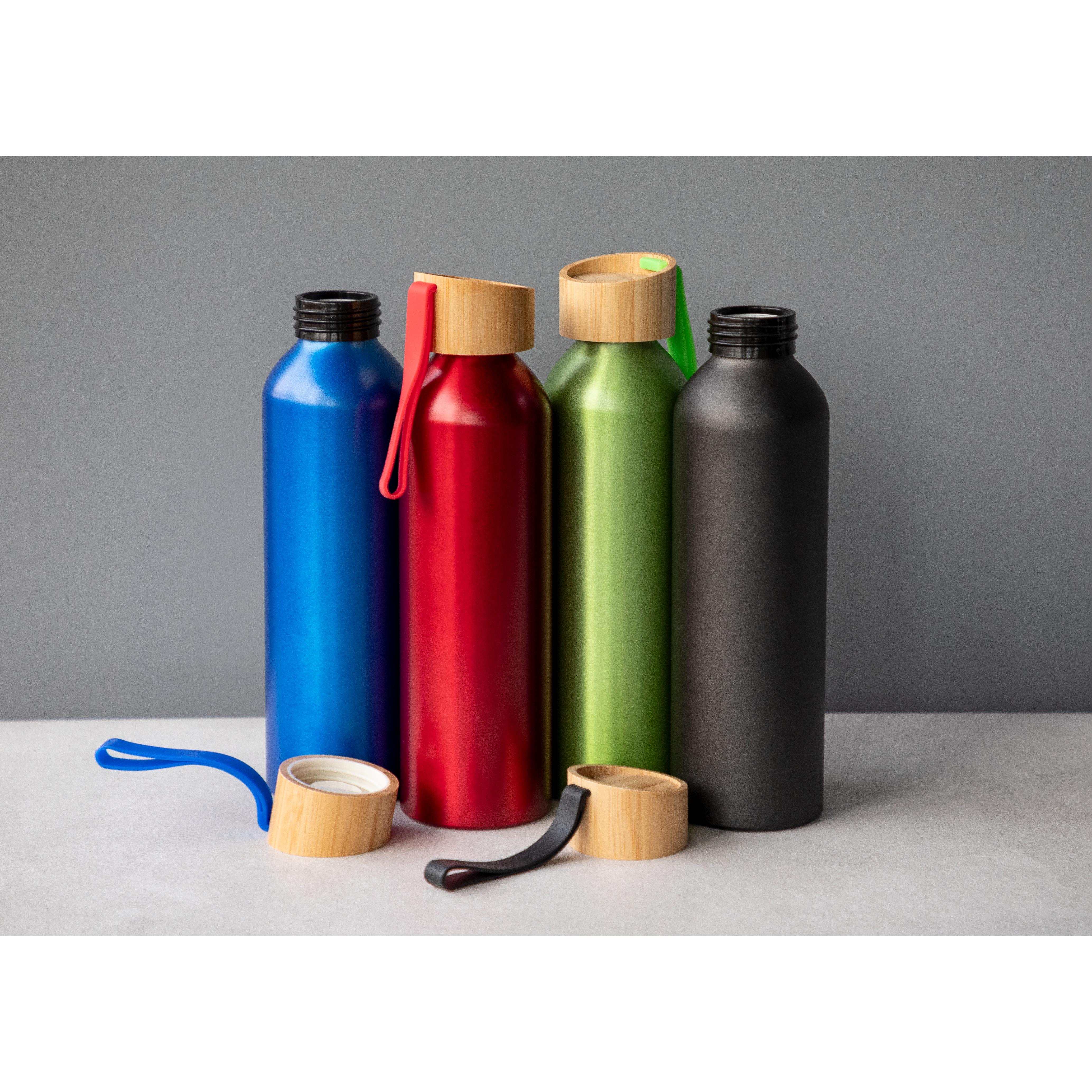 Aluminiumflasche "Bamboo" 600 ml mit Bambusdeckel – bedruckbar als Werbeartikel