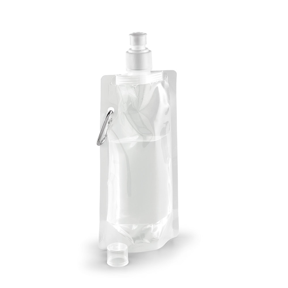 Faltflasche PE 460 ml bedruckbar – Trinkflasche mit Karabiner & Push-Pull