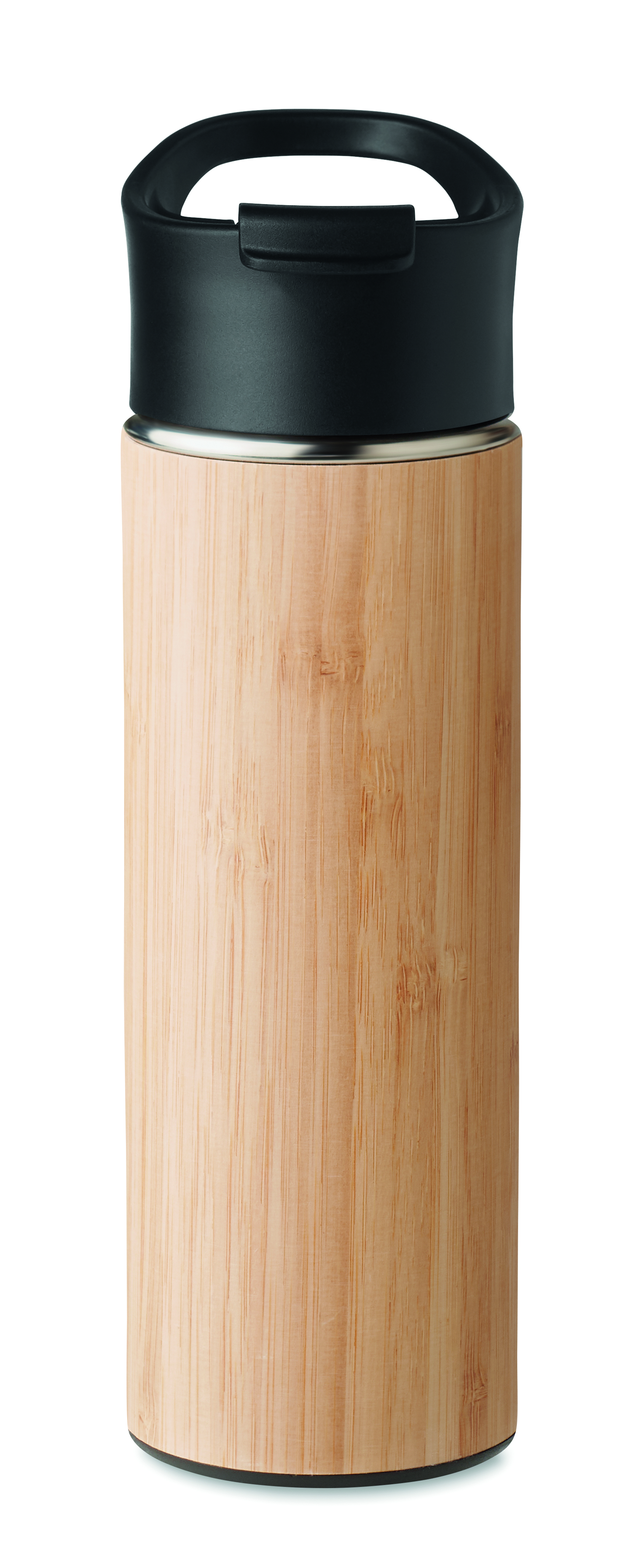 Isolierflasche NANDA 450 ml – Edelstahl doppelwandig mit Bambus, bedruckbar