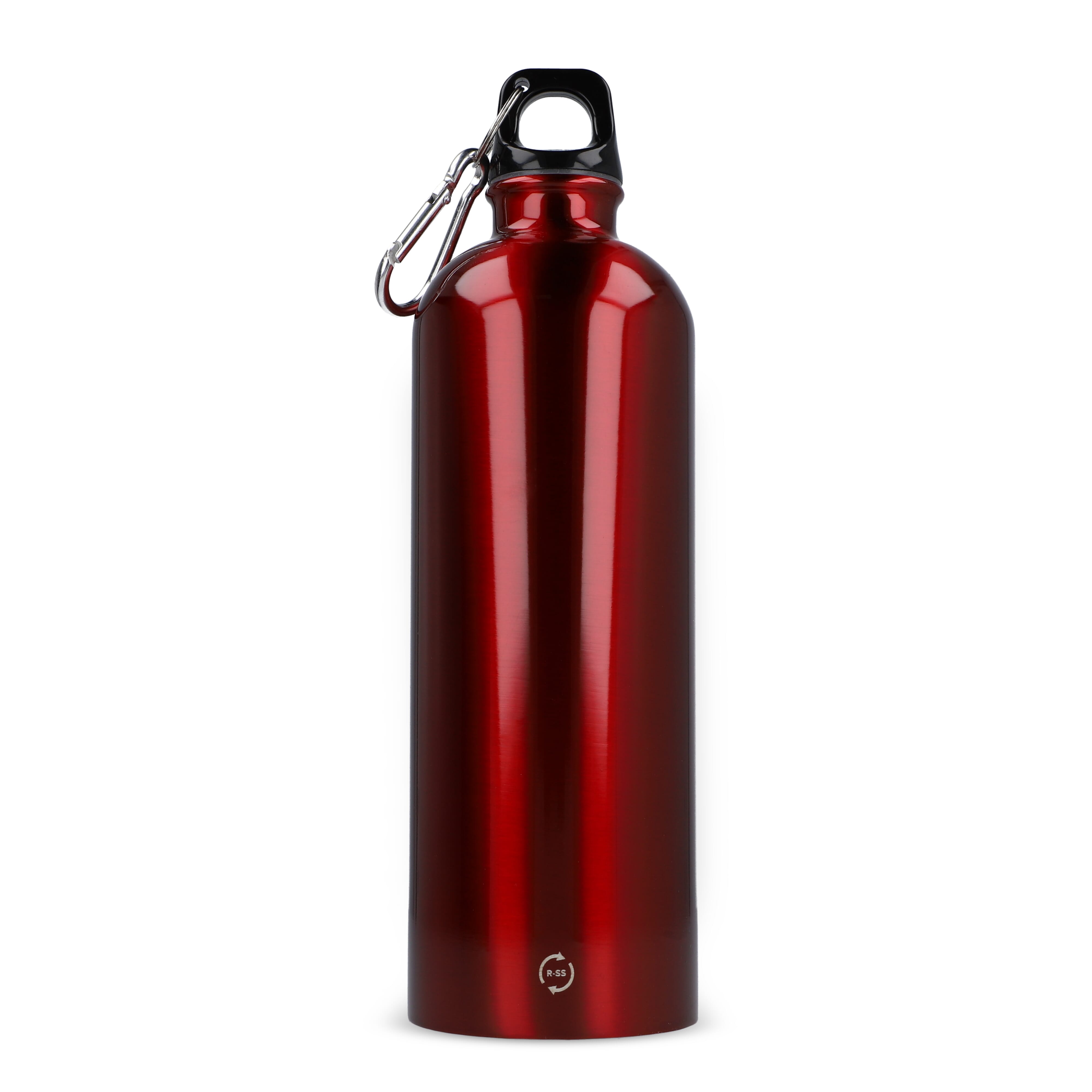 Edelstahl-Trinkflasche 750ml einwandig mit Karabiner, recycelt