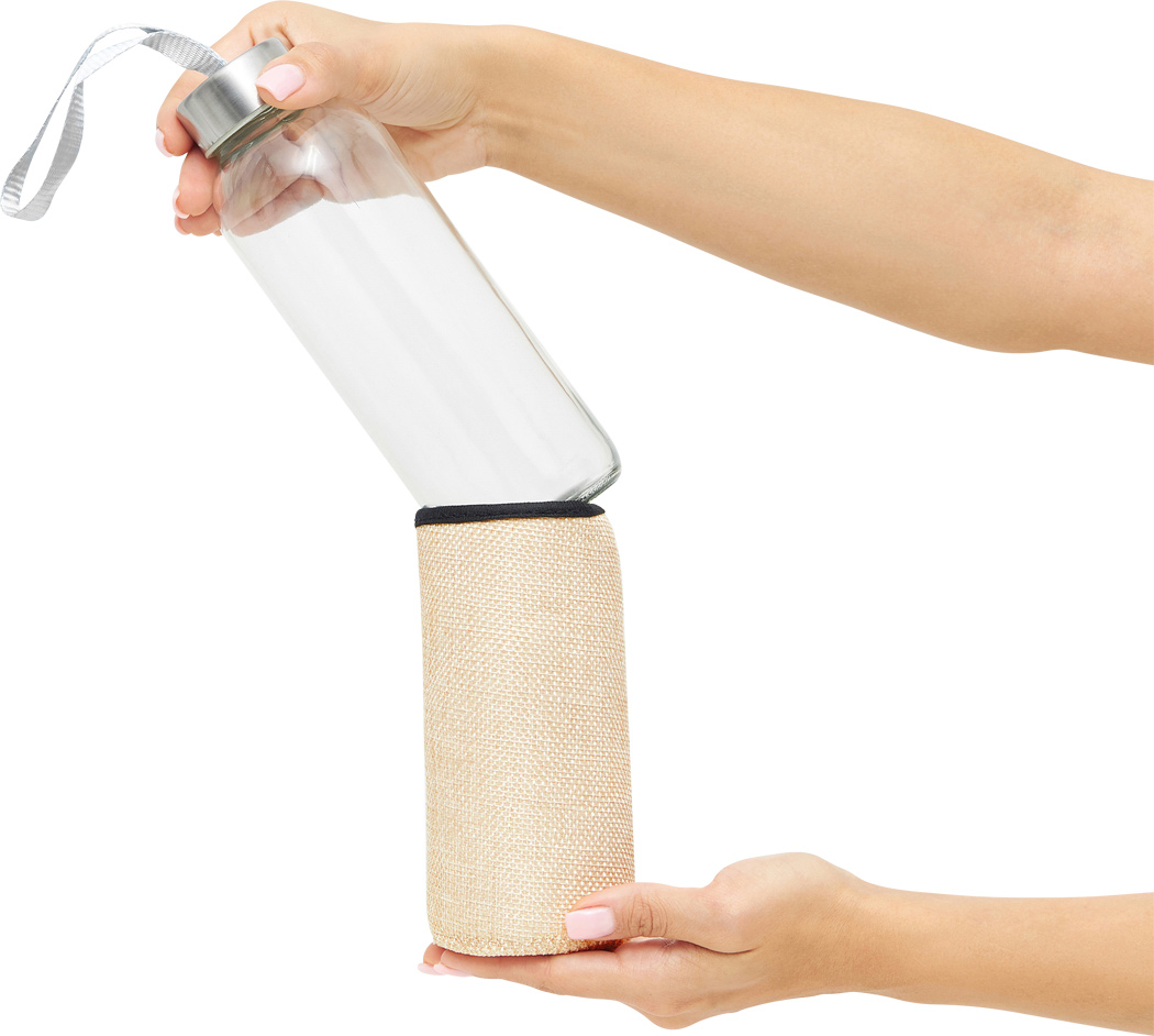 Glas-Trinkflasche TAKE JUTY 450 ml mit Jute-Hülle & Edelstahldeckel