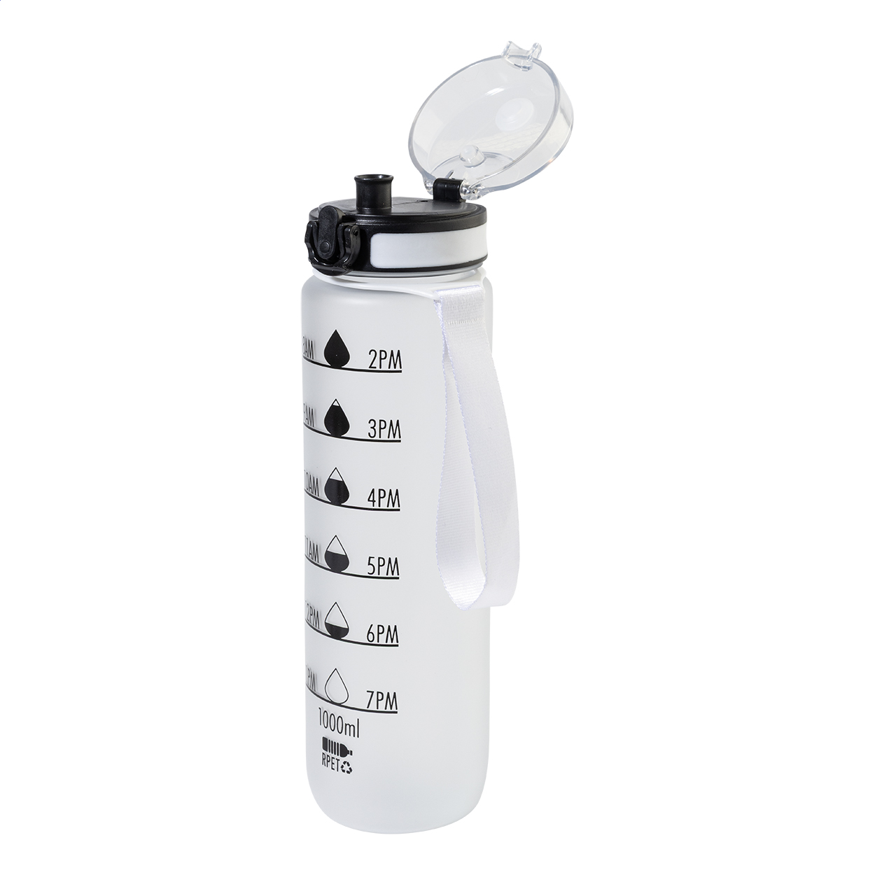 RPET Trinkflasche 1000 ml mit Motivationsanzeige & Flip-Top, bedruckbar