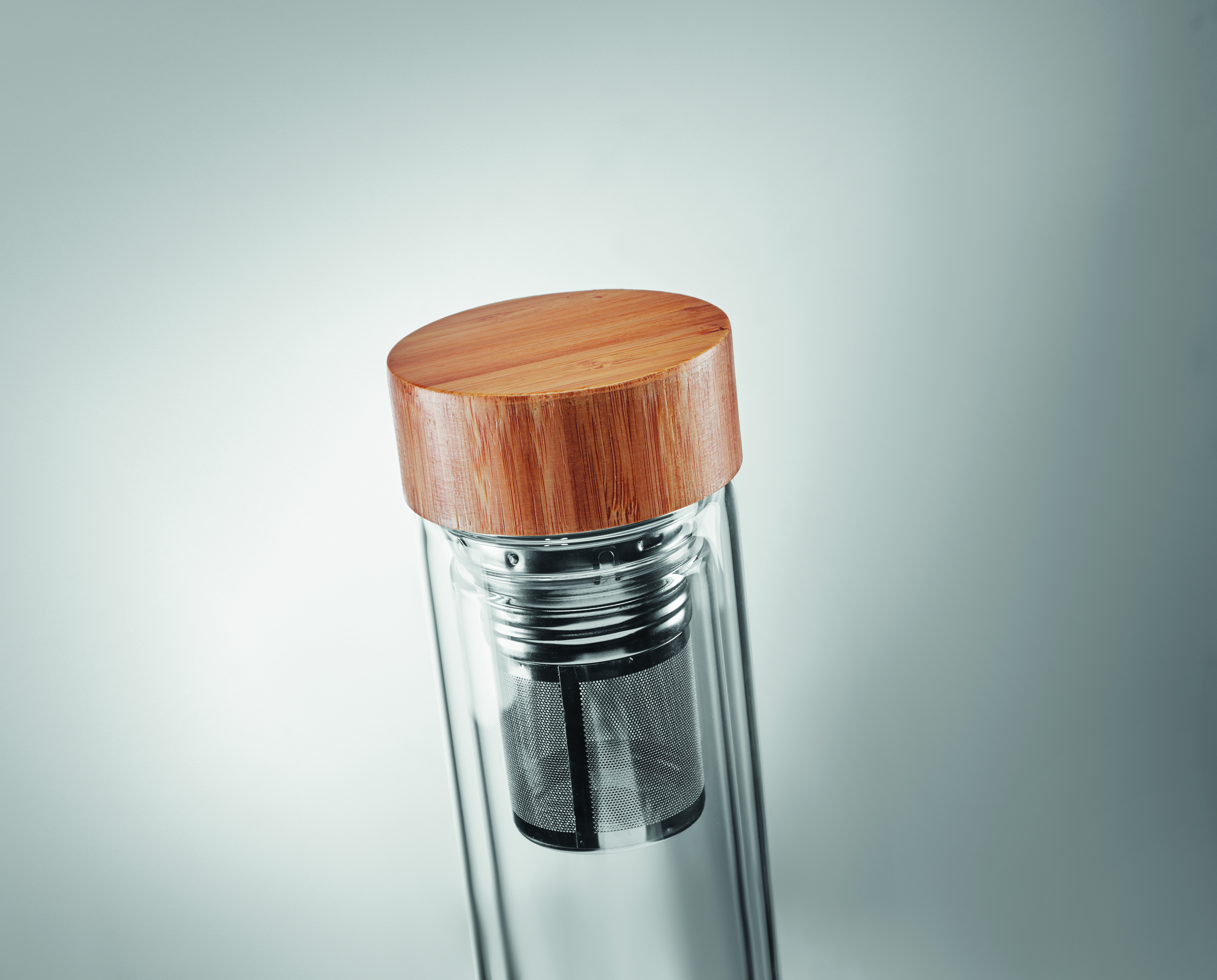 Glas-Trinkflasche 400ml BATUMI GLASS - doppelwandig, Bambusdeckel