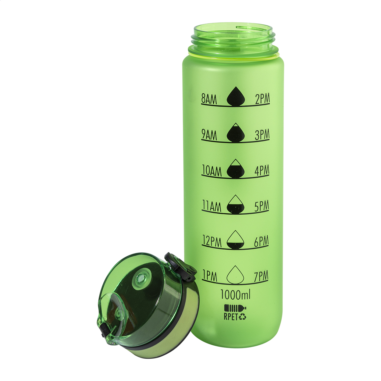 RPET Trinkflasche 1000 ml mit Motivationsanzeige & Flip-Top, bedruckbar