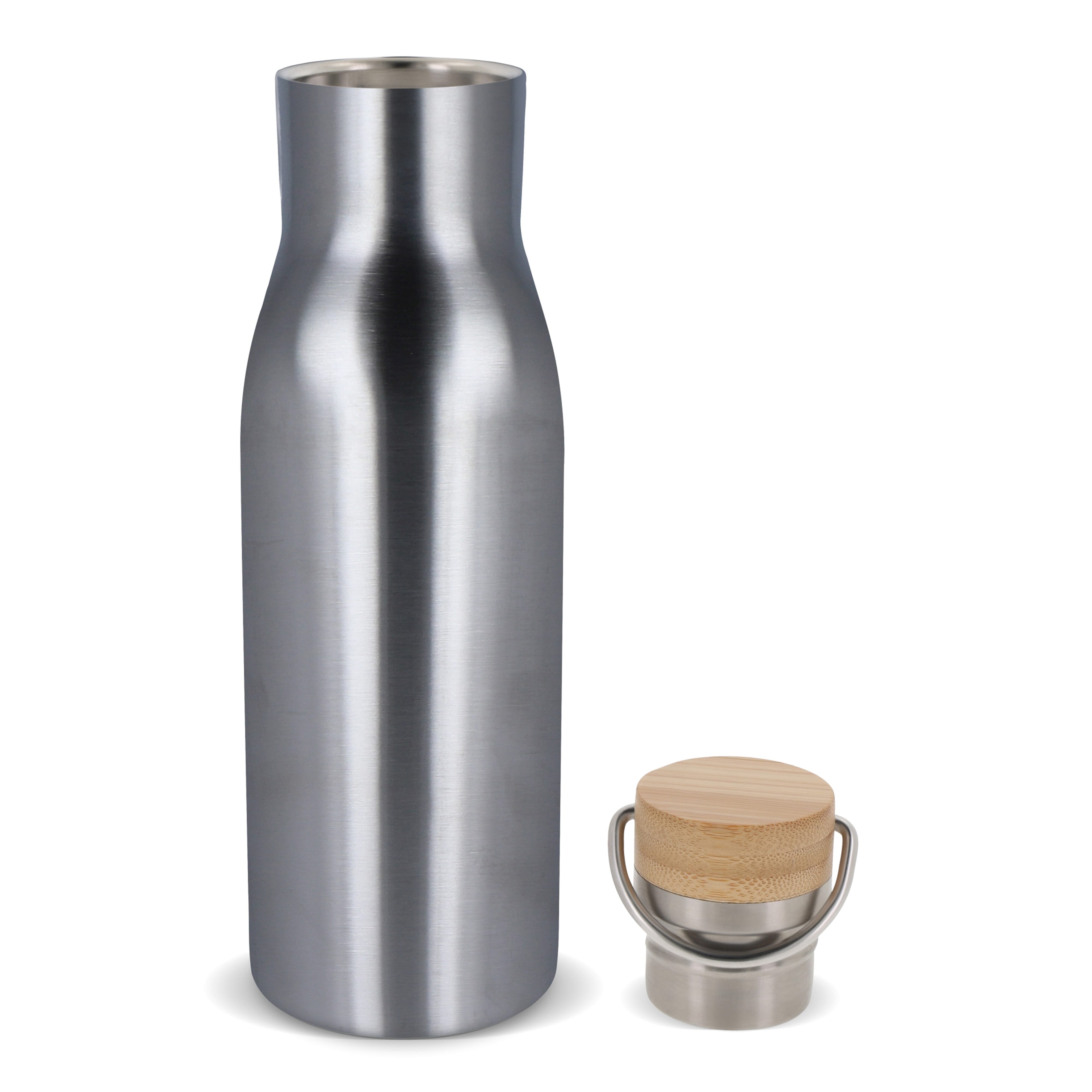 Isolierflasche 500 ml mit Bambusdeckel - Edelstahl, bedruckbar