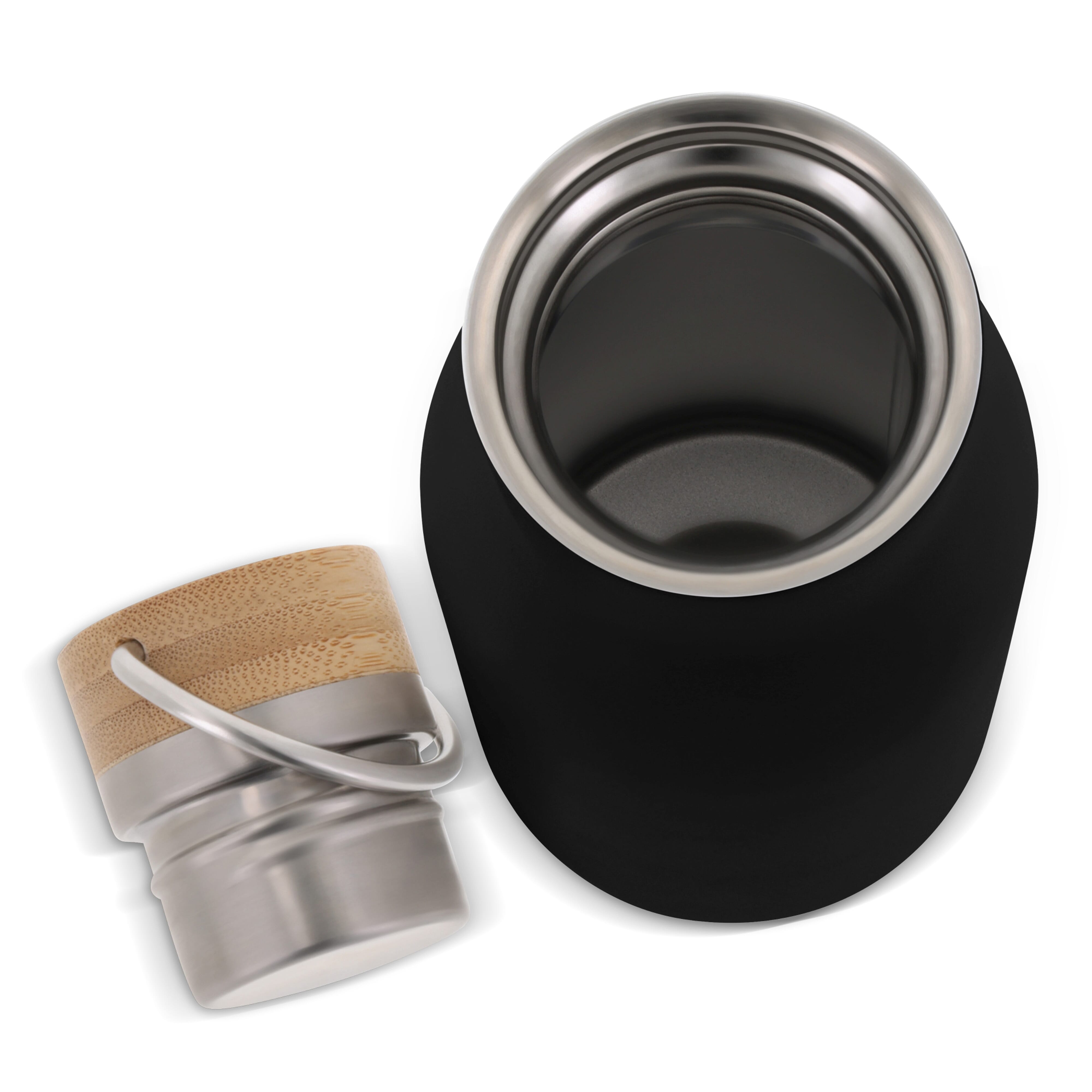 Isolierflasche 500 ml mit Bambusdeckel - Edelstahl, bedruckbar