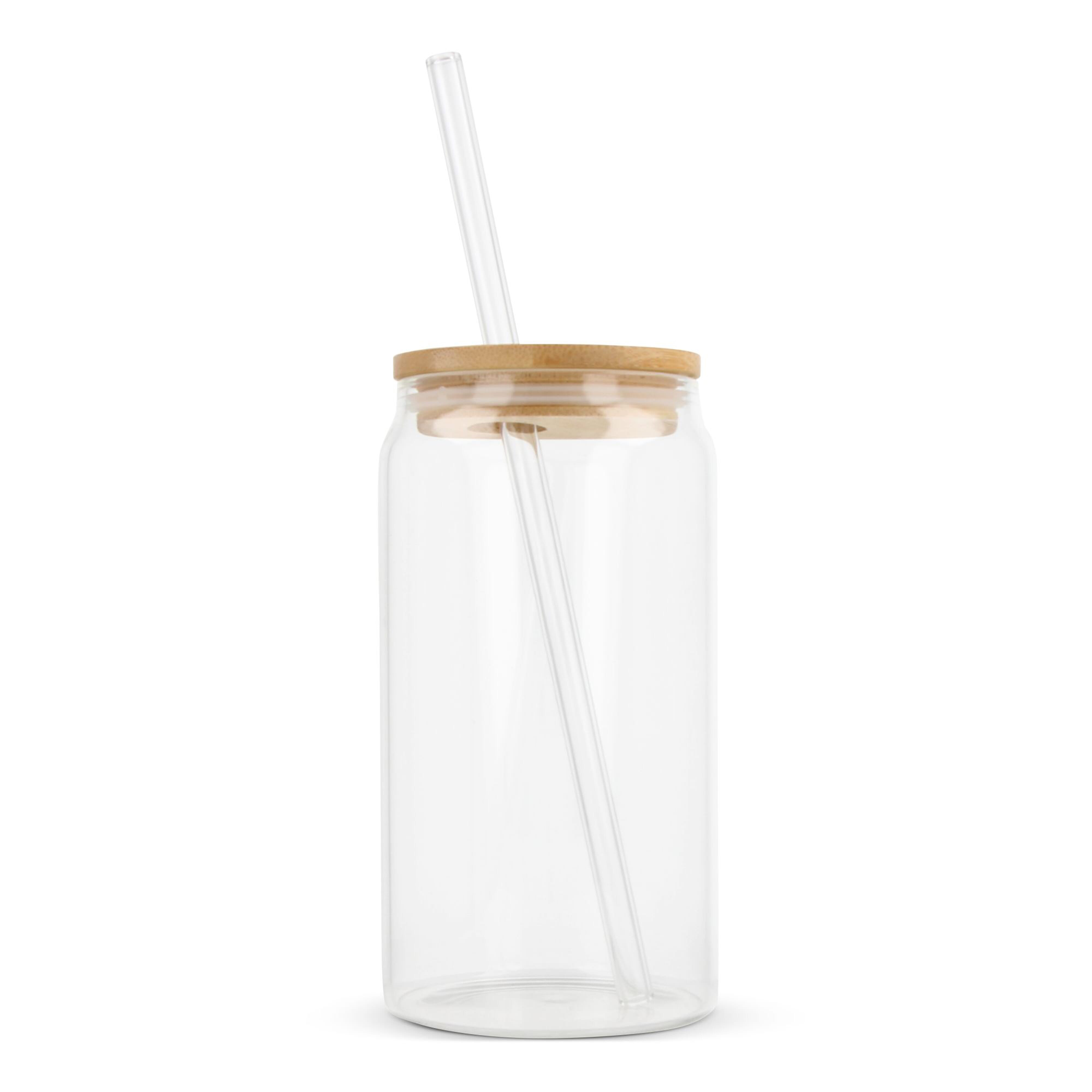 Trinkglas mit Bambusdeckel & Strohhalm 450 ml aus Borosilikatglas