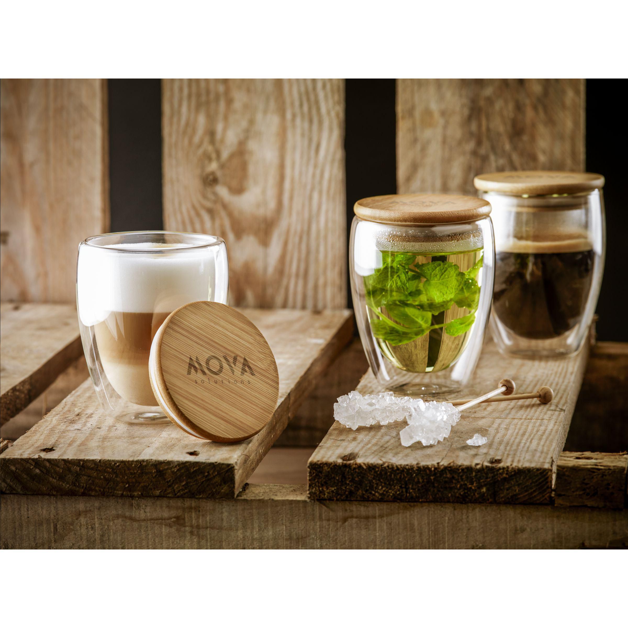 Doppelwandiges Borosilikatglas Alba 350 ml mit Bambusdeckel