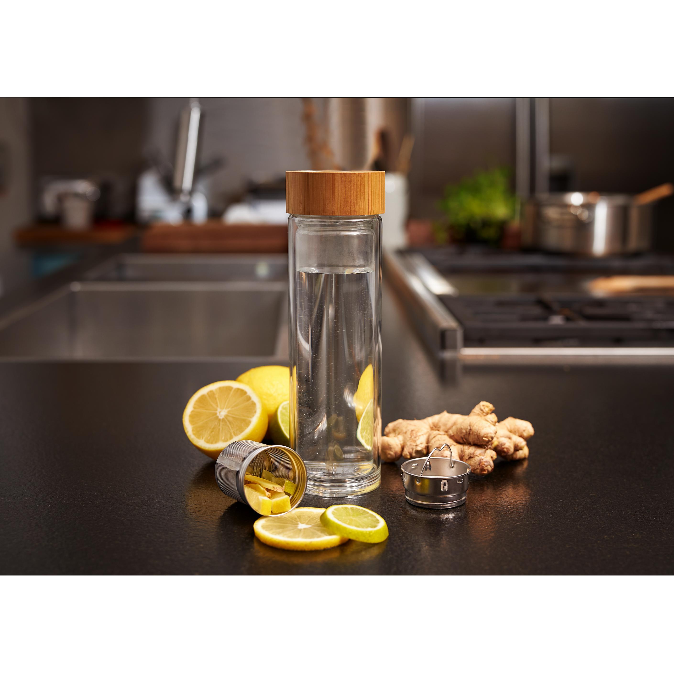 Glasflasche "Tea" 0,45l aus Borosilikat mit Teesieb & Bambusdeckel