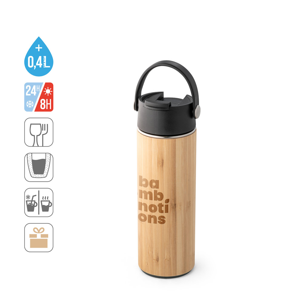 Thermosflasche LAVER 440 ml – Bambus & Edelstahl, bedruckbar