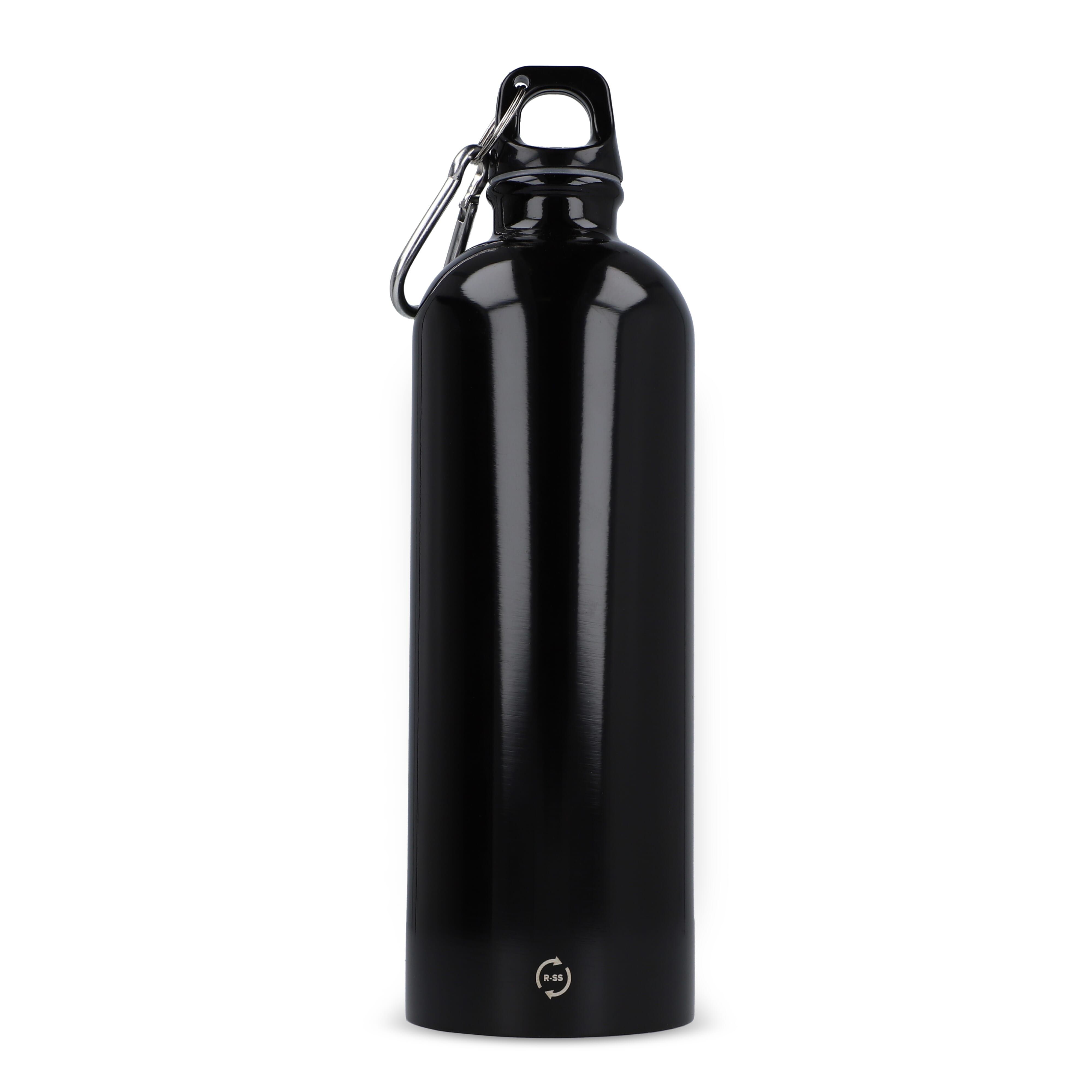 Edelstahl-Trinkflasche 750ml einwandig mit Karabiner, recycelt