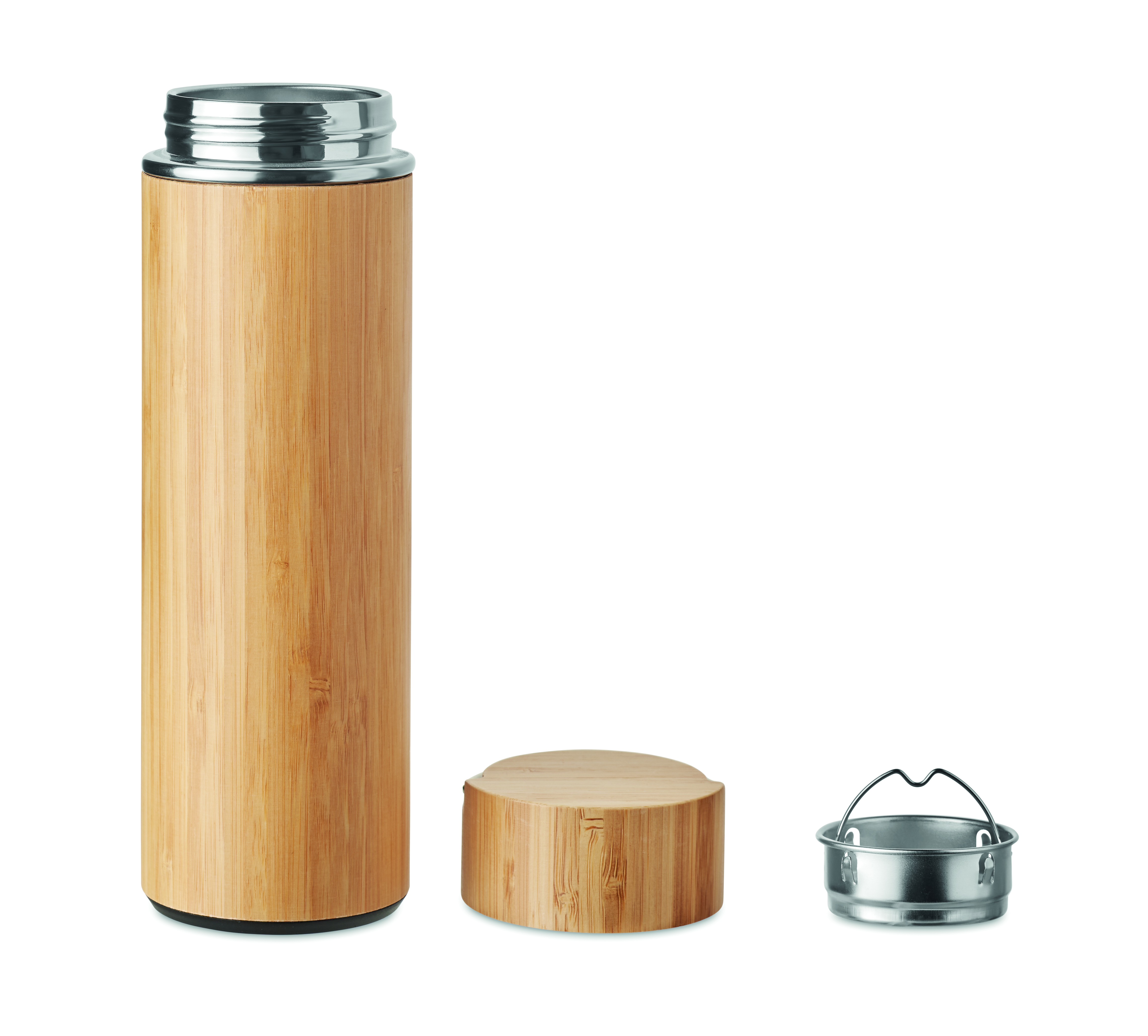 Isolierflasche TAMPERE 400ml Edelstahl mit Tee-Sieb, FSC®-Bambus