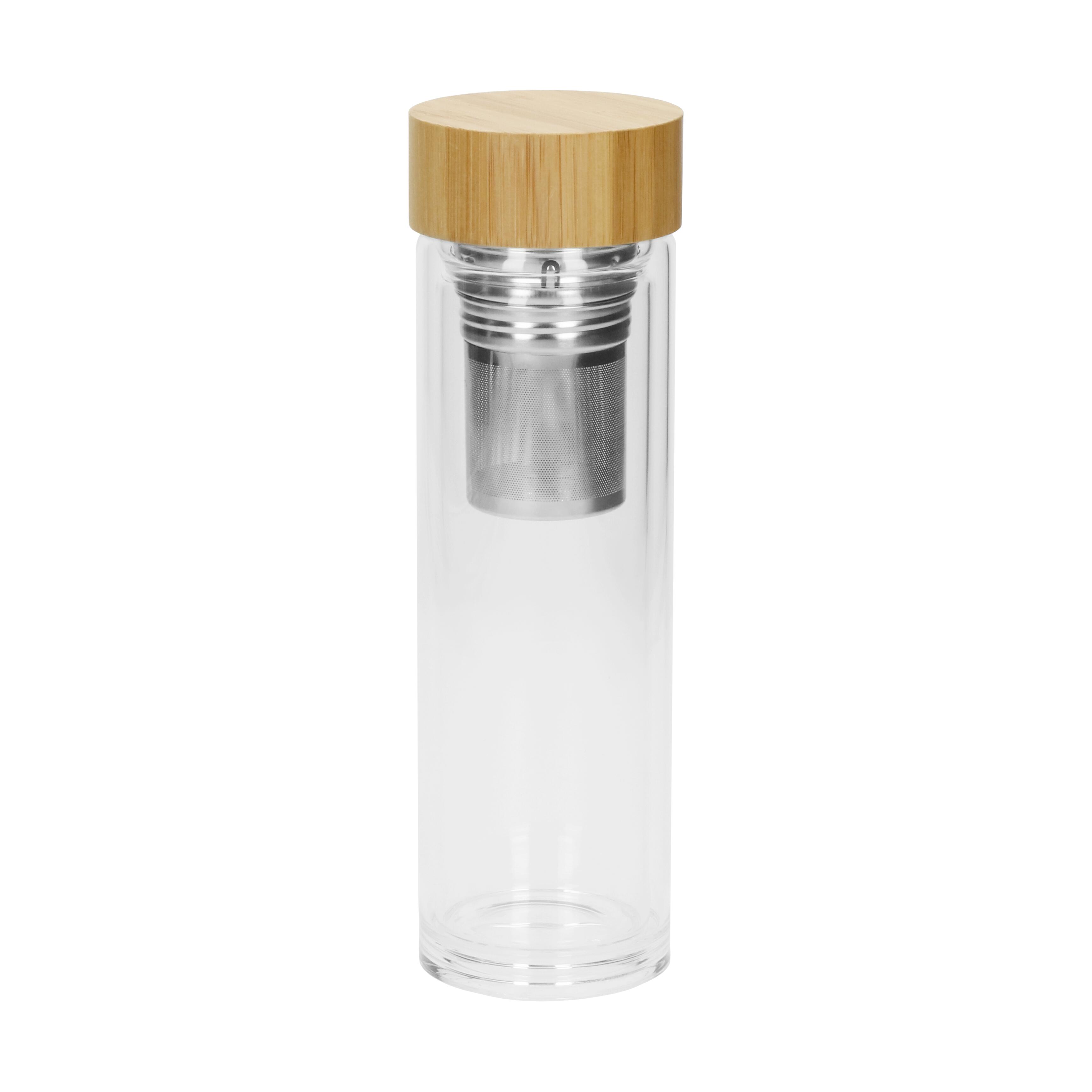 Glasflasche "Tea" 0,40 l aus Borosilikat mit Teesieb & Bambusdeckel