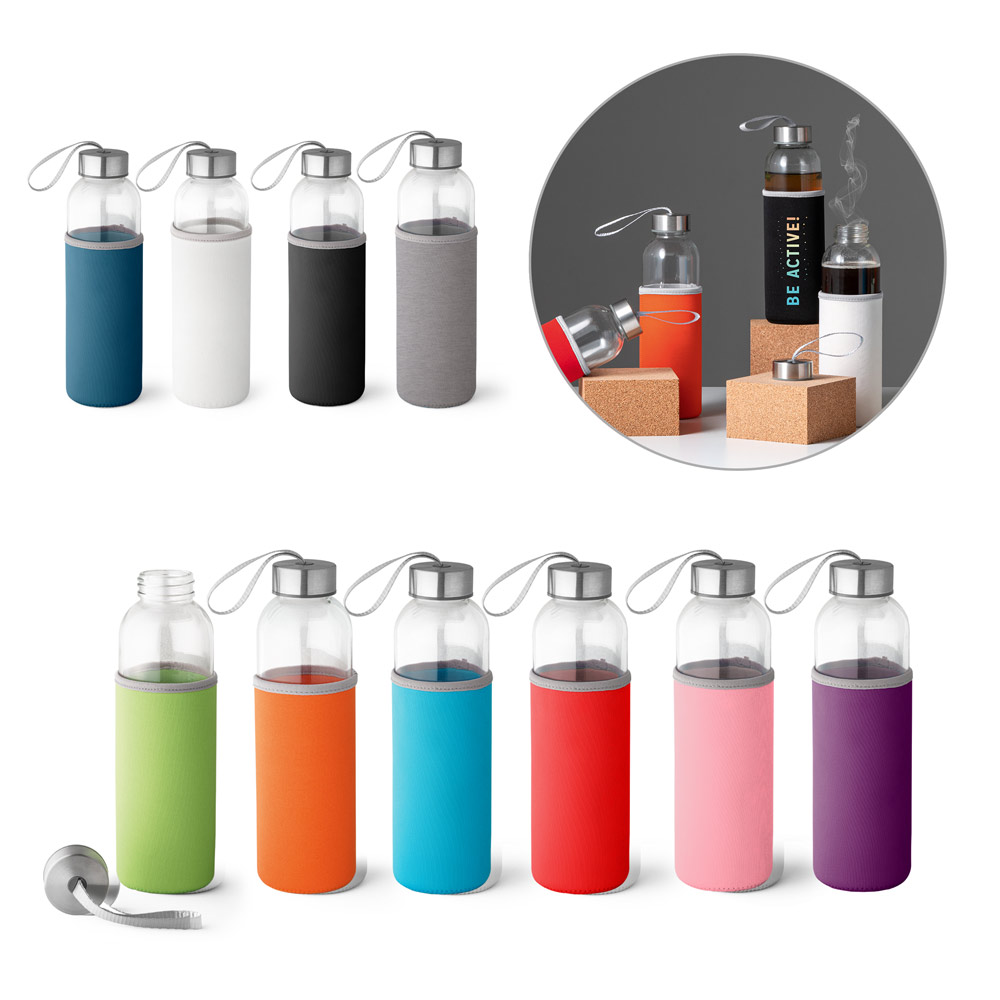 Sportflasche RAISE Glas & Edelstahl 520 ml – Trinkflasche bedruckbar