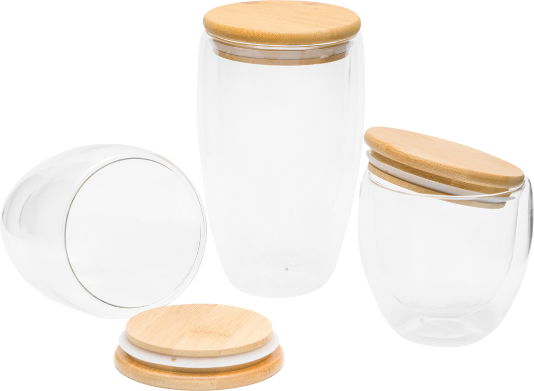 Doppelwandiges Glas BAMBOO ART S mit Bambusdeckel, ca. 250 ml