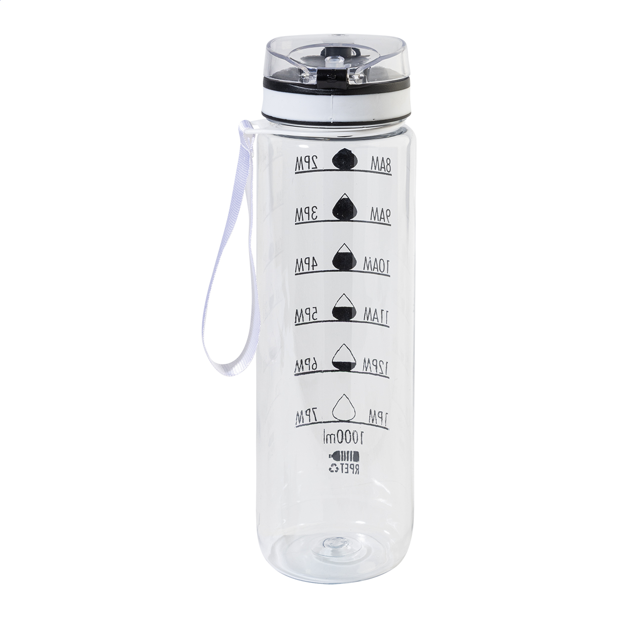 RPET Trinkflasche 1000 ml mit Motivationsanzeige & Flip-Top, bedruckbar