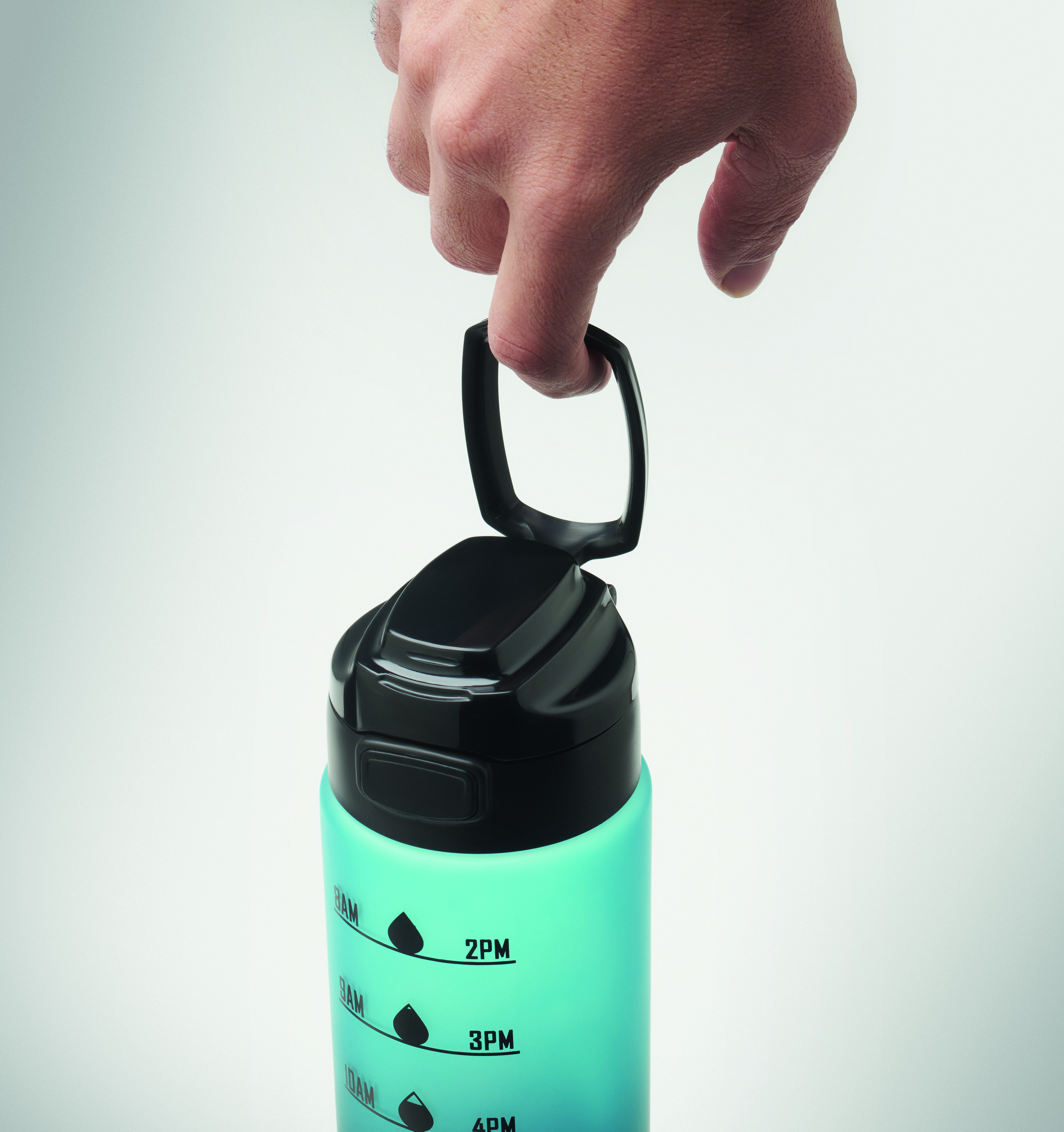 Sport-Trinkflasche RPET 1L LEVEL mit Zeitmarkierung & Flip-Top