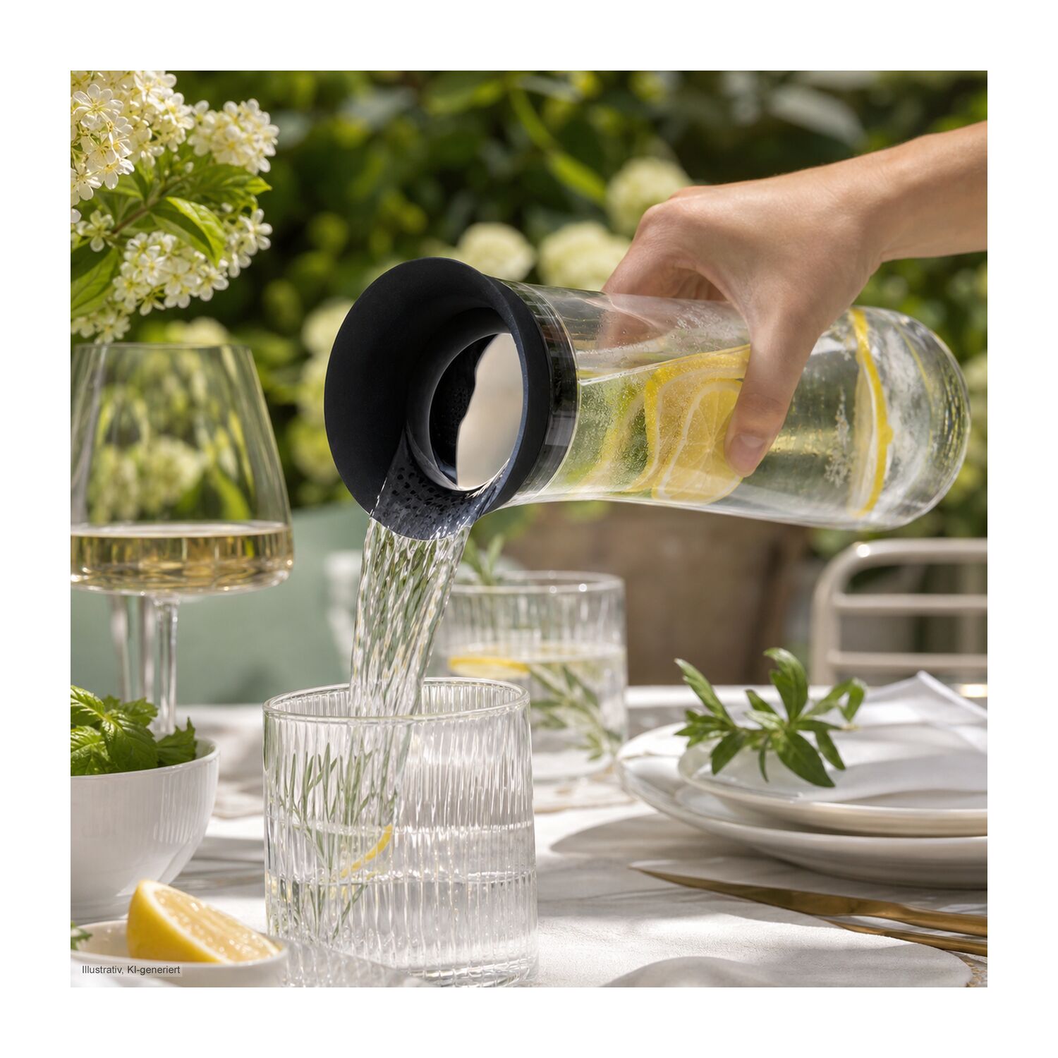 ROMINOX® Glaskaraffe Silika 1000 ml aus Borosilikatglas, bedruckbar