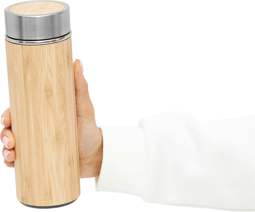 Isolierflasche BAMBOO GO 350 ml – Edelstahl/Bambus, bedruckbar